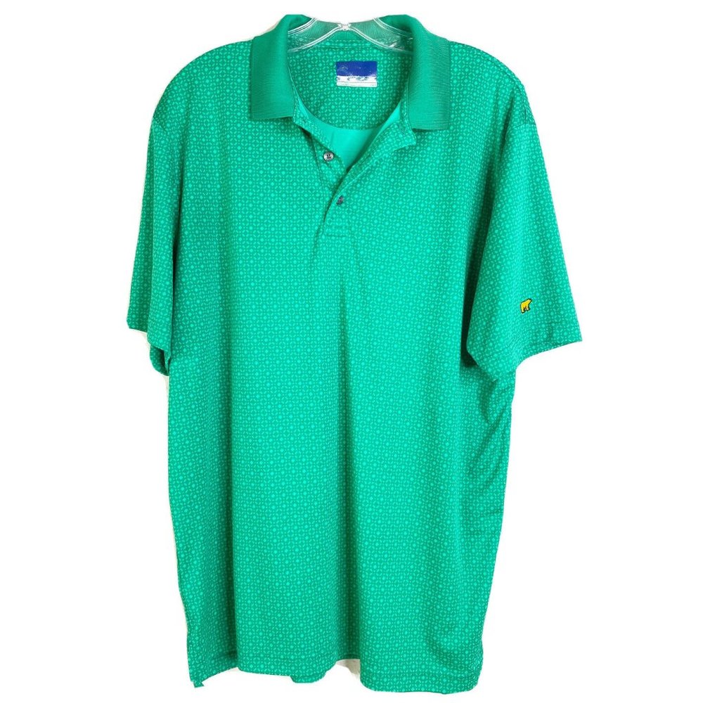 Jack Nicholson Size L Polo Golf Shirt Green Geometric Stay Dri Golden Bear EUC